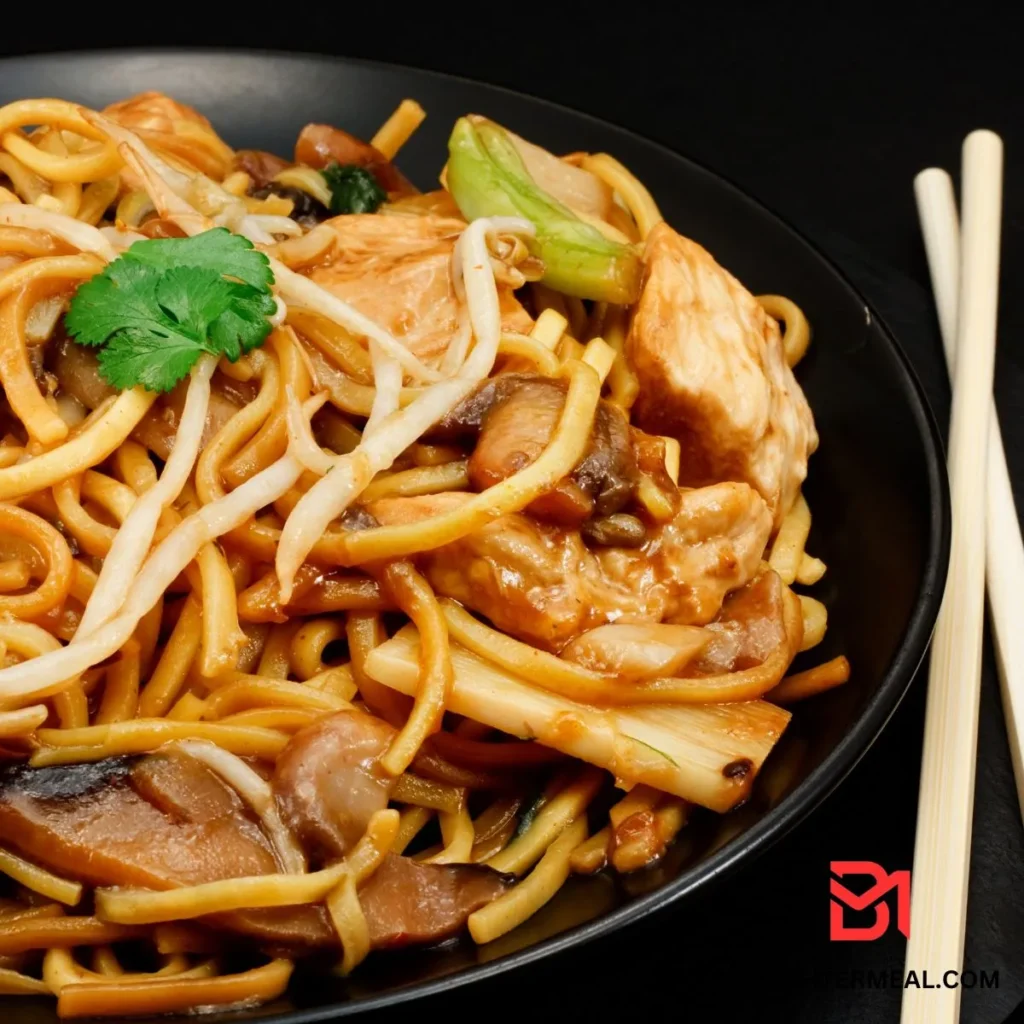 Close-up of marinated chicken slices for Chicken Chow Mein