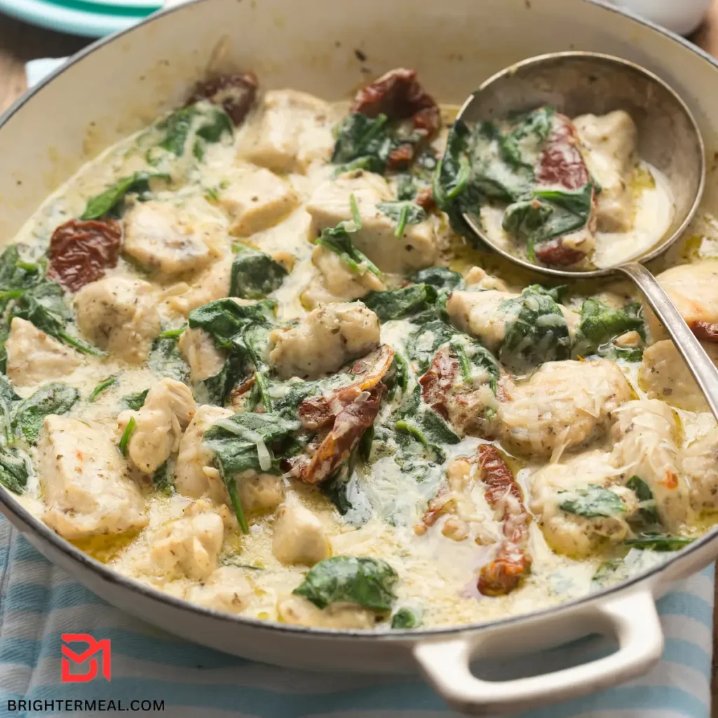 Tasty Instant Pot Tuscan Chicken with sun-dried tomatoes and spinach
