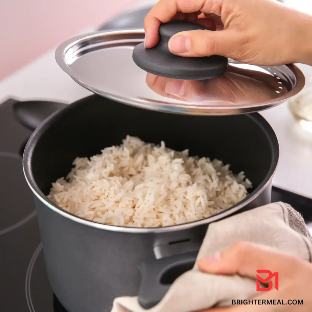 Rinsing rice under cold water