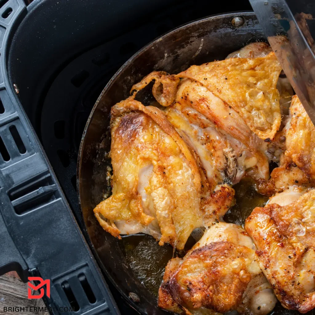 Deliciously cooked chicken thighs with crispy skin