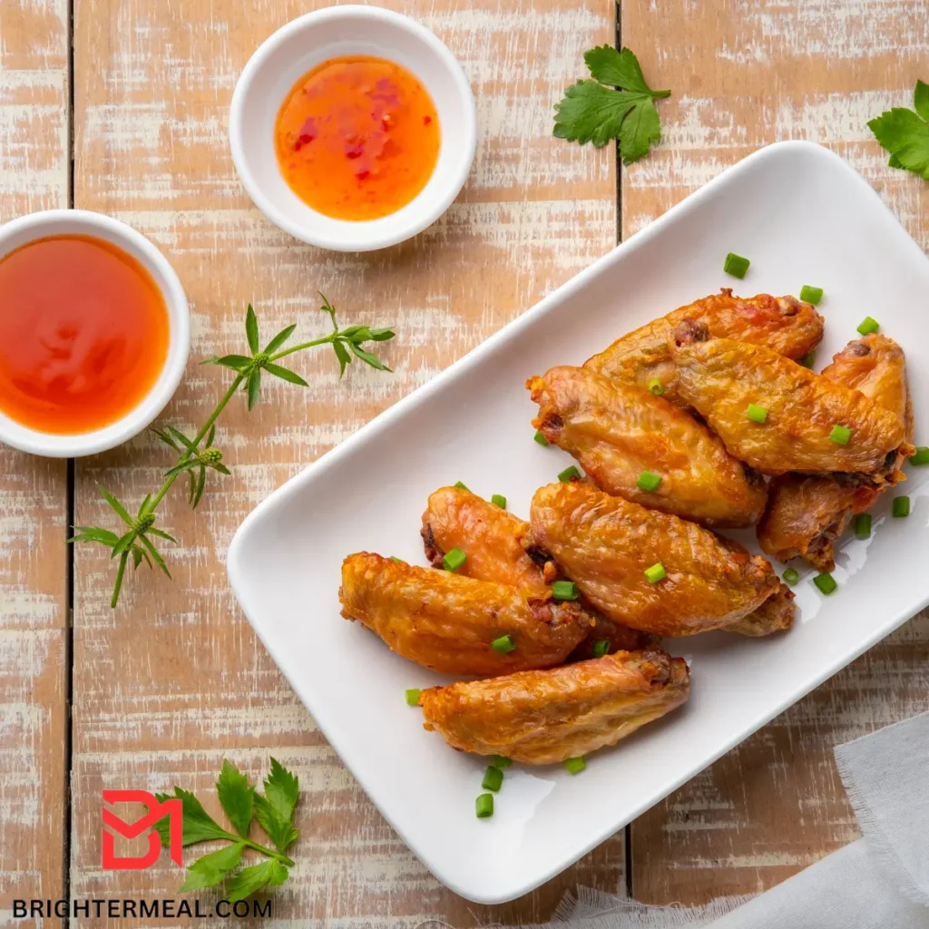 Crispy air fryer chicken wings on a serving tray