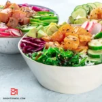 Freshly prepared poke bowl with ahi tuna