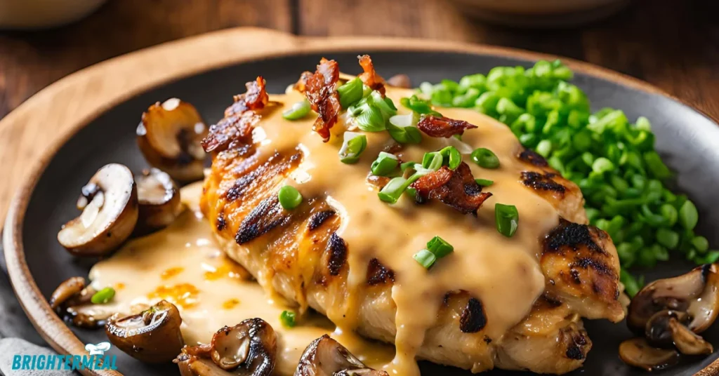 Alice Springs Chicken on a baking sheet, ready to be served, with gooey melted cheese and crispy bacon.