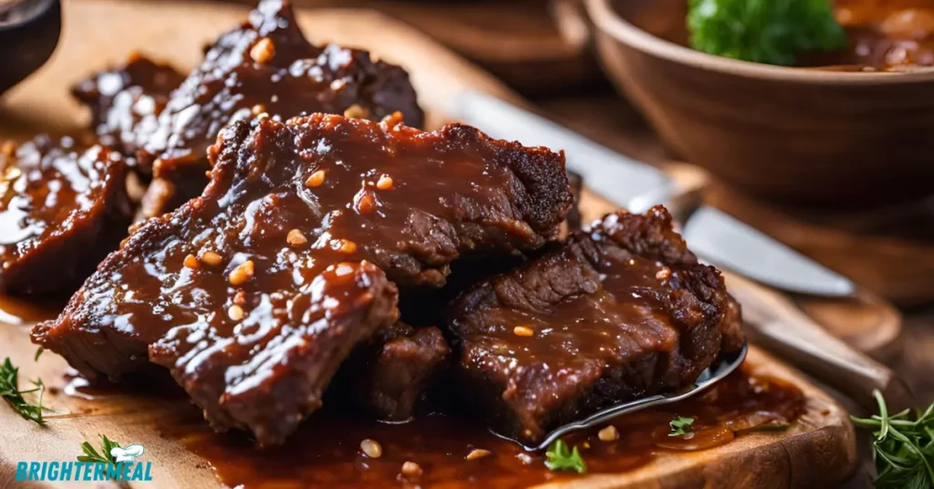 Boneless beef ribs seasoned with spices ready to be cooked.