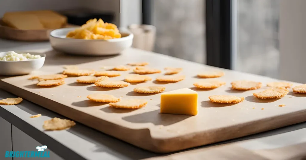 Cheddar and parmesan cheese crisps with seasoning
