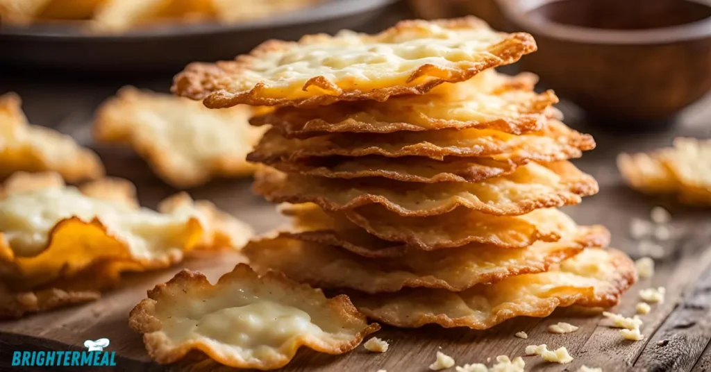 Stack of crispy, low-carb cheese snacks