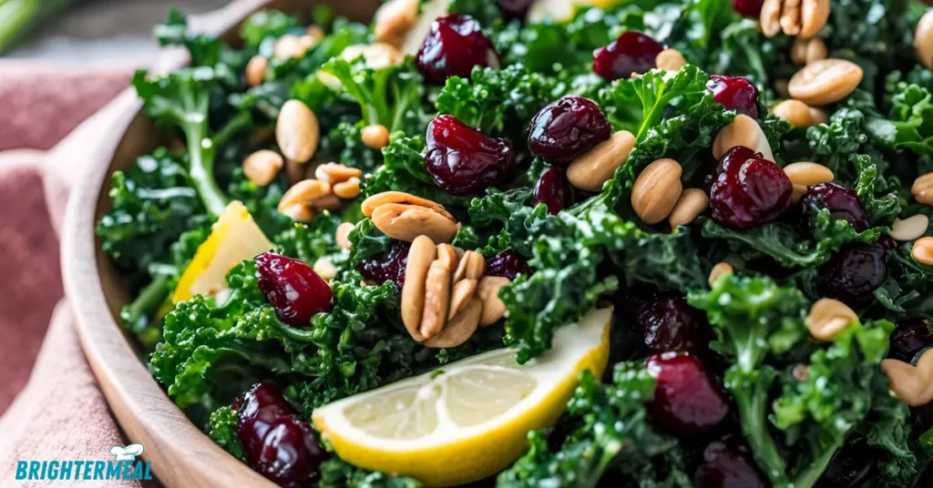 Fresh kale and broccolini salad preparation.