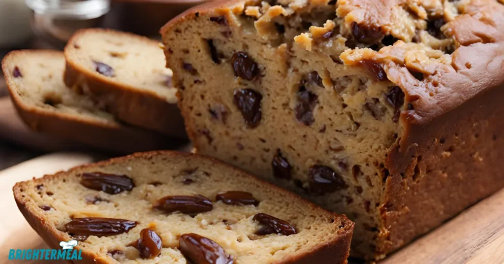 Golden brown date nut bread fresh out of the oven.