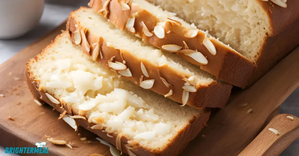 Image of freshly baked coconut bread cooling on a wire rack.