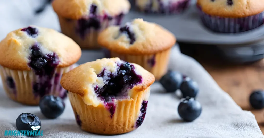 Stack of mini blueberry muffins served on a plate.