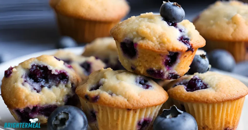 Freshly baked mini blueberry muffins cooling on a wire rack