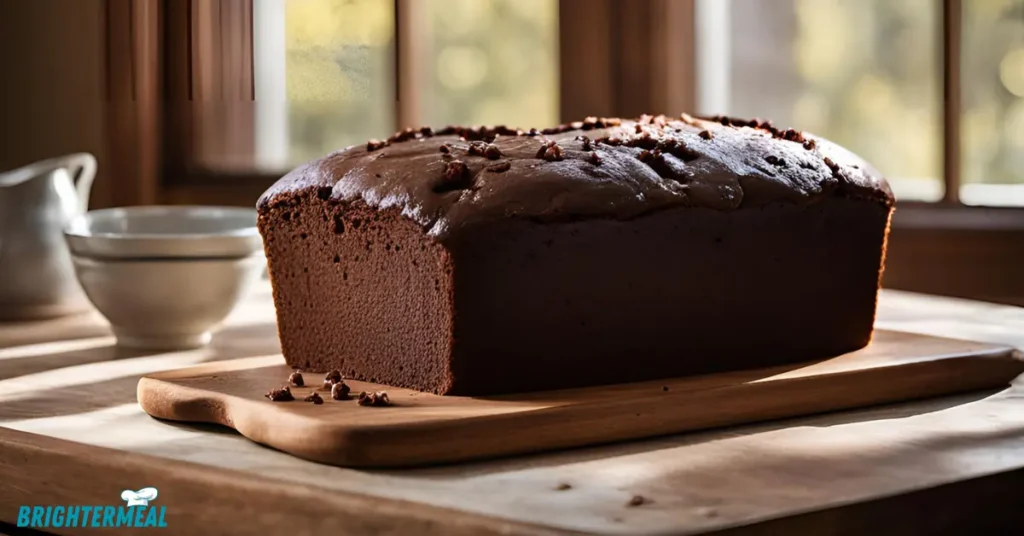 Chocolate pound cake served with a dollop of whipped cream and berries.