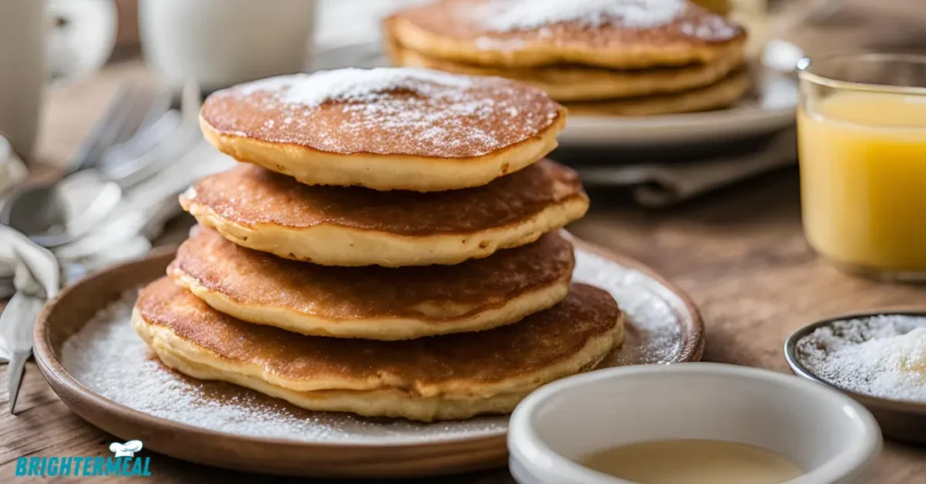A stack of golden-brown hoe cakes on a plate with butter melting on top.