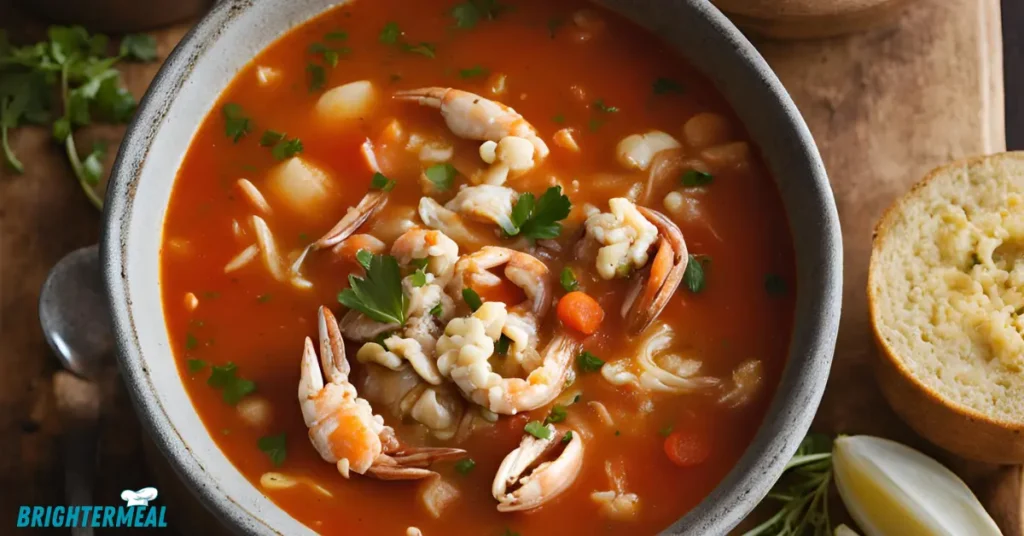 Simmering Maryland crab soup with vegetables