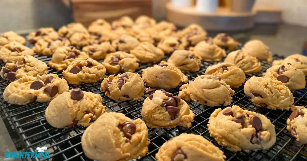 Soft and chewy cookie broken in half to show the texture.