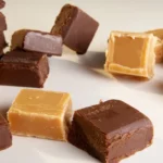 Creamy homemade fudge on a cutting board.