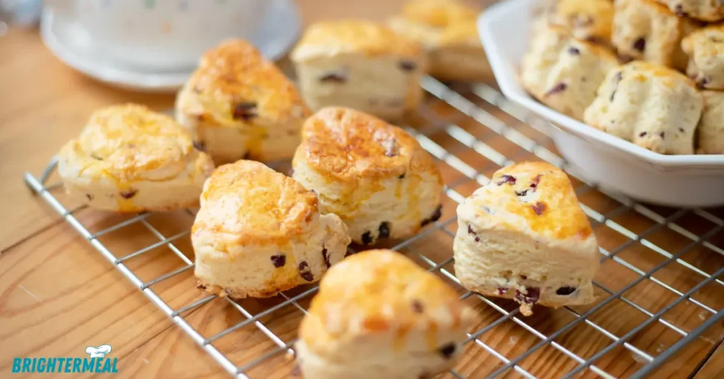 Ingredients for sourdough scones in bowls on a counter.