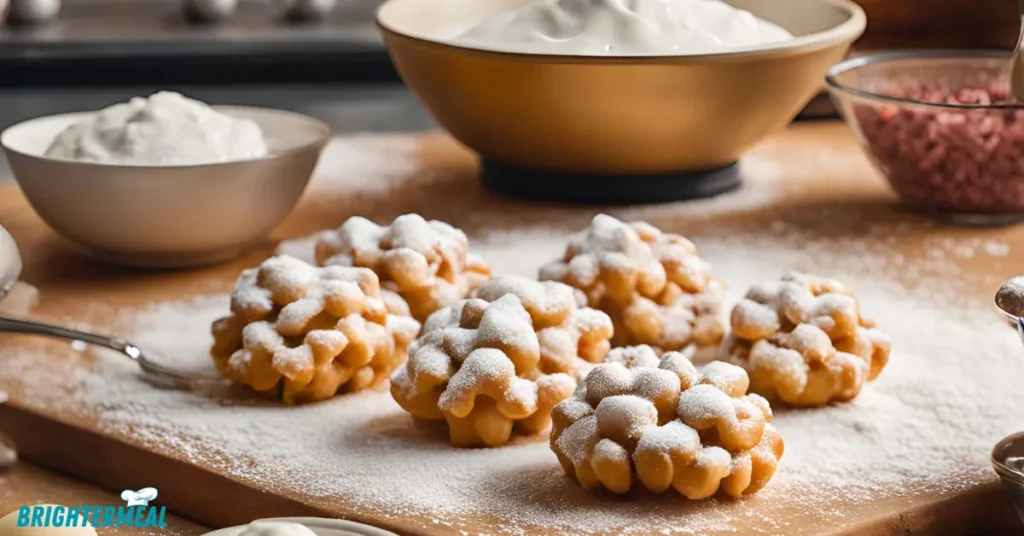 Serving tray filled with funnel cake bites at a party.
