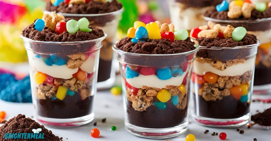 A close-up of the creamy layers in the dirt cake.