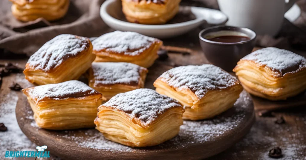 Pastries baking in the oven, showing golden layers forming.