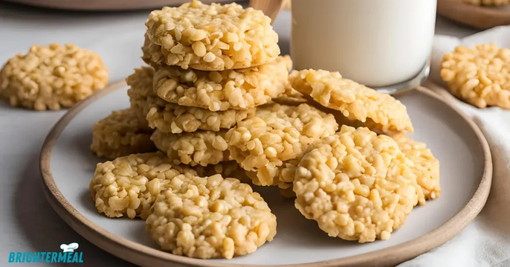 Freshly baked Rice Krispie Cookies cooling on a wire rack.
