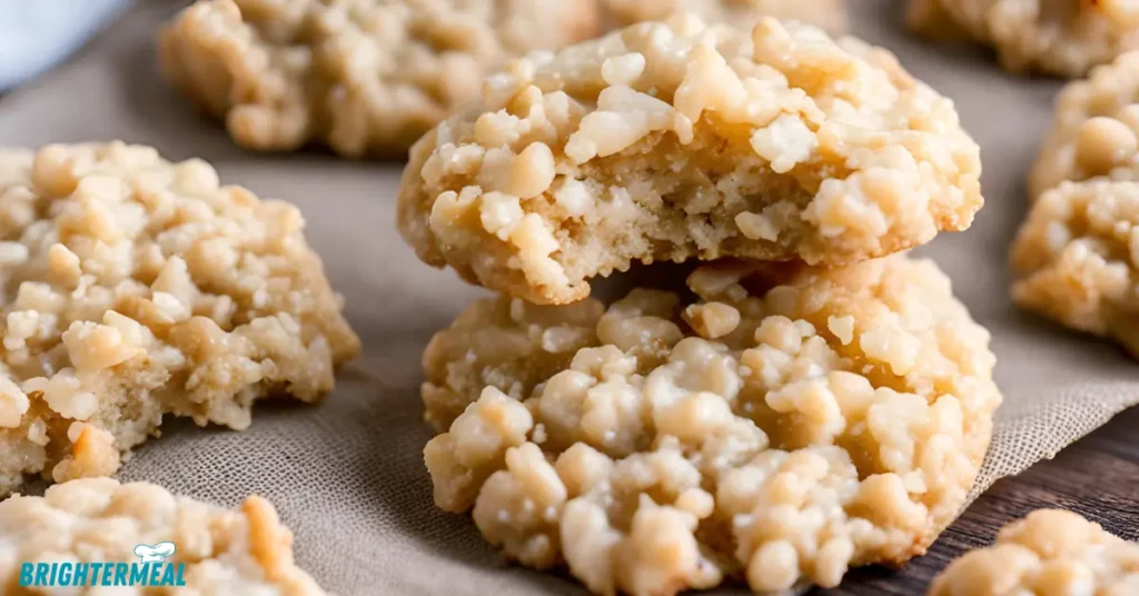 Close-up of golden-brown Rice Krispie Cookies on a plate.