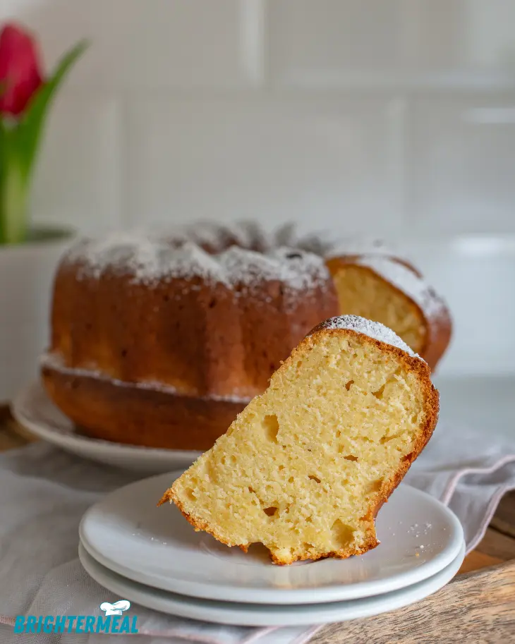 Step-by-step process of mixing Vanilla Bundt Cake batter in a bowl.