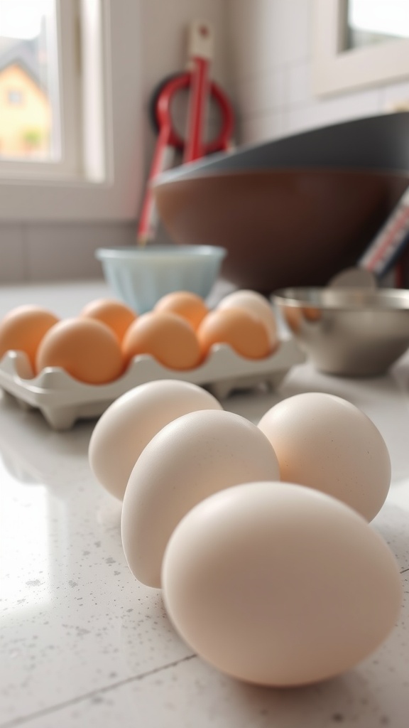 Fresh eggs on a countertop