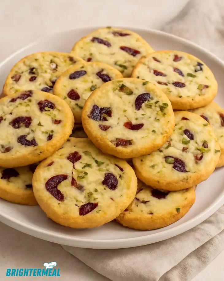 Easy cranberry pistachio cookies served on a white plate.