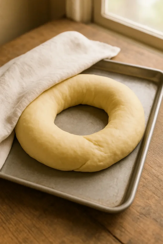 Rolled king cake dough topped with cinnamon sugar and chopped pecans.