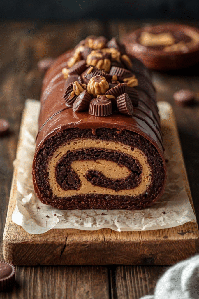 Peanut Butter Cup Chocolate Roll Cake