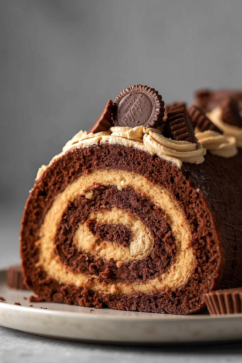 Peanut Butter Cup Chocolate Roll Cake