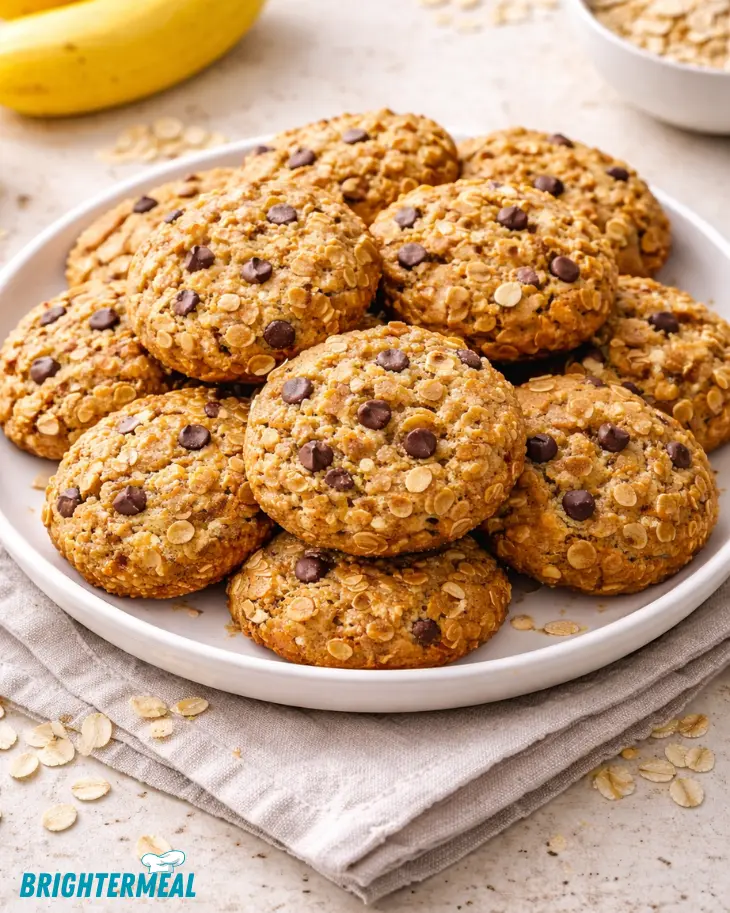 freshly baked banana oat cookies on a plate