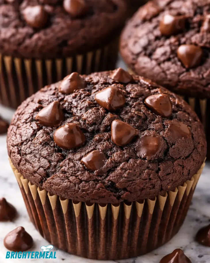 freshly baked double chocolate muffins cooling on rack