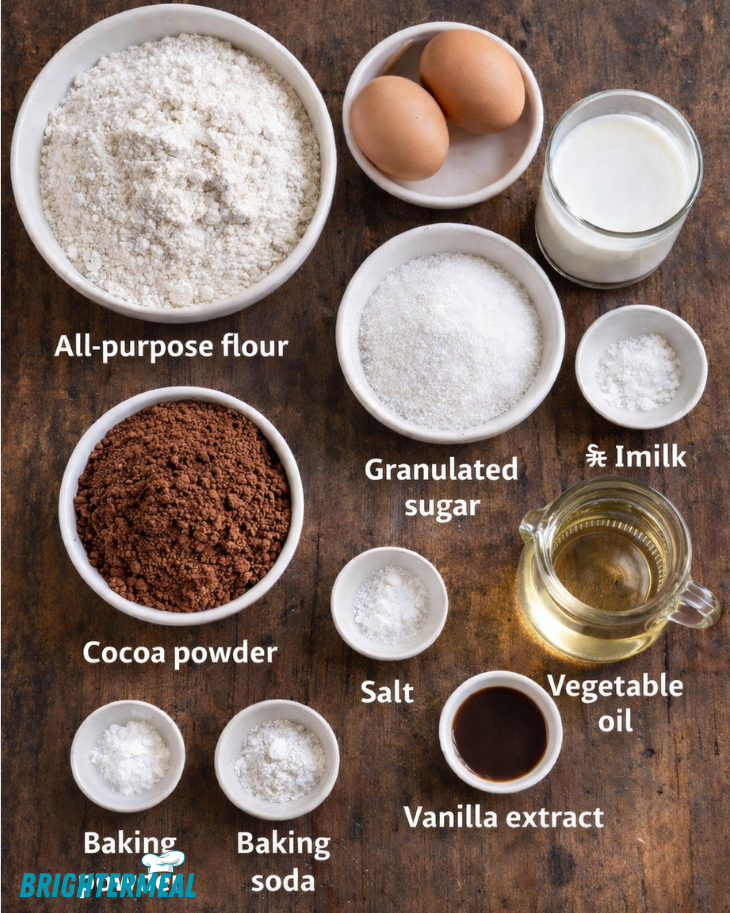 ingredients arranged for making homemade chocolate donuts